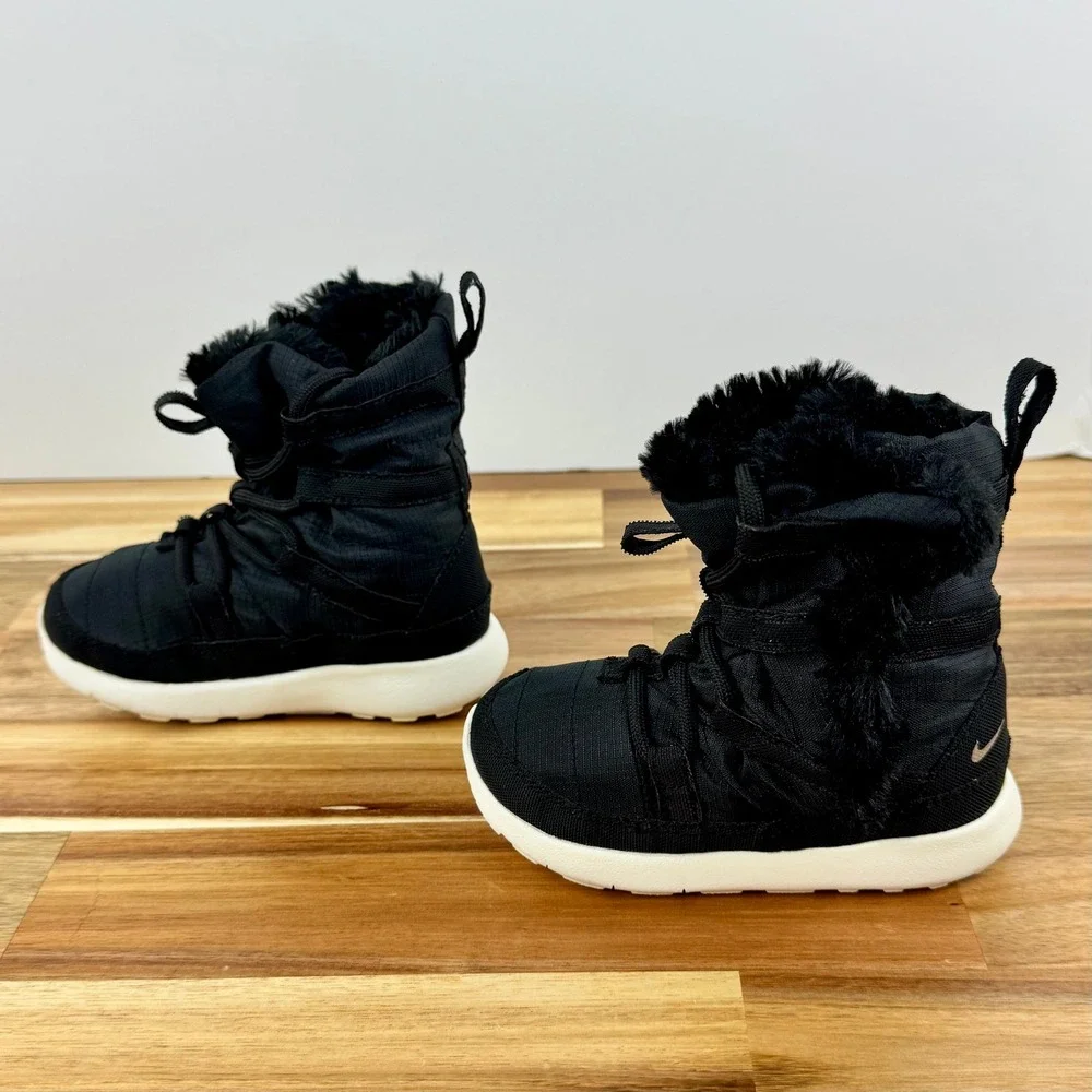Nike Winter Boots Faux Fur Trim Pull On‎ Black Toddler Size 6C